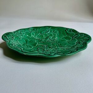 Late 19th Century English Continental Green Majolica Geranium Platter